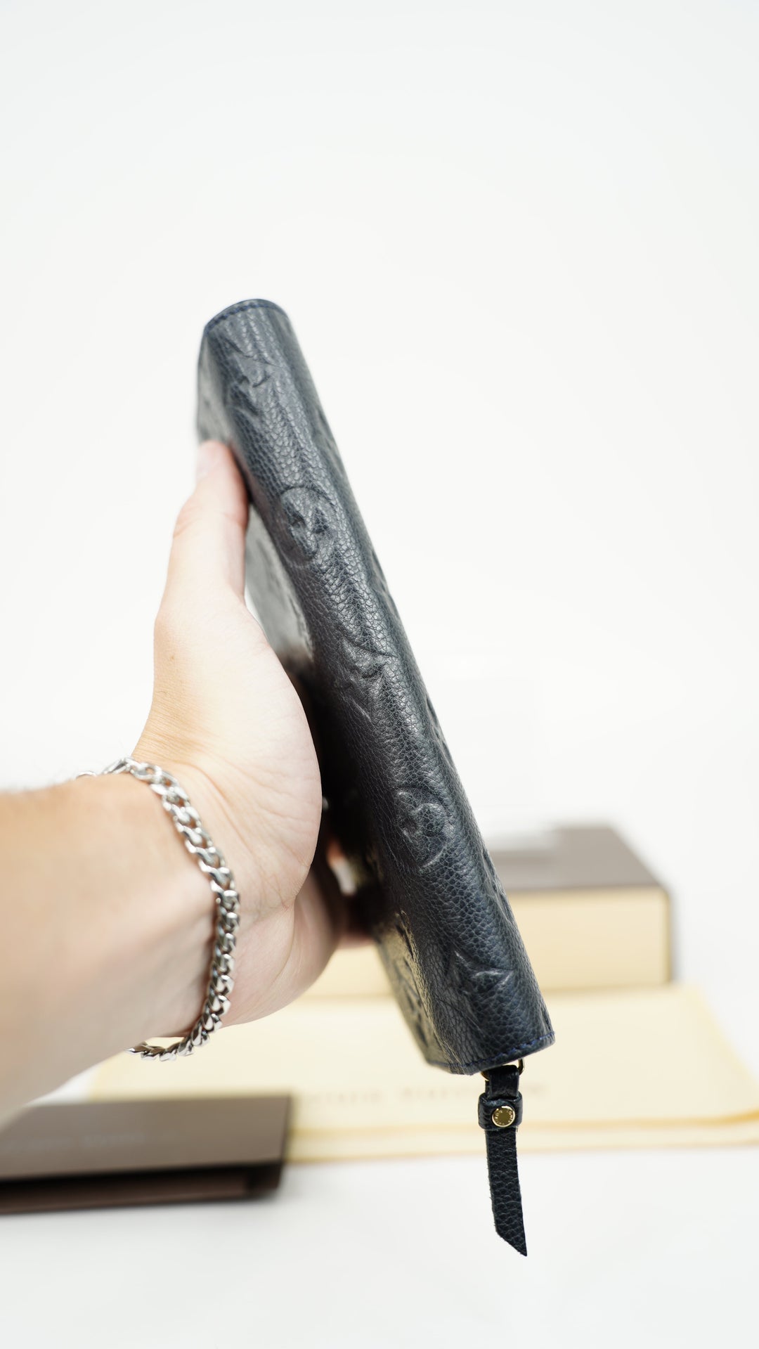 Louis Vuitton Monogram Empreinte Envelope Sarah Long Wallet Navy Blue BM1