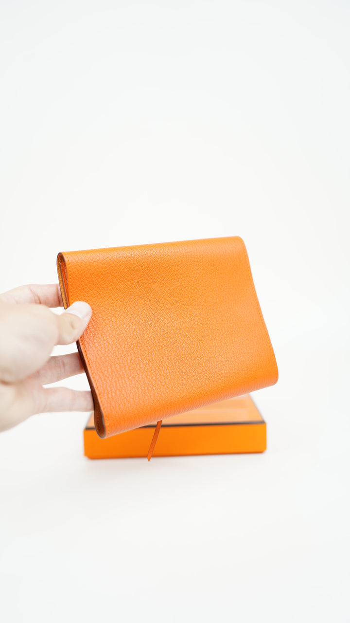 Hermes Serie Chevre Mysore Orange Book Cover Wallet BM10