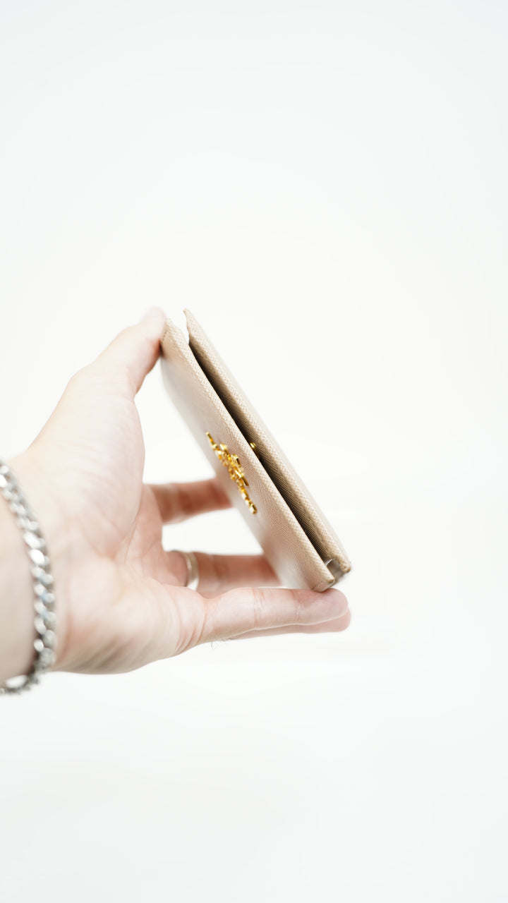 Prada Saffiano Compact Snap Bifold Wallet Beige BM5