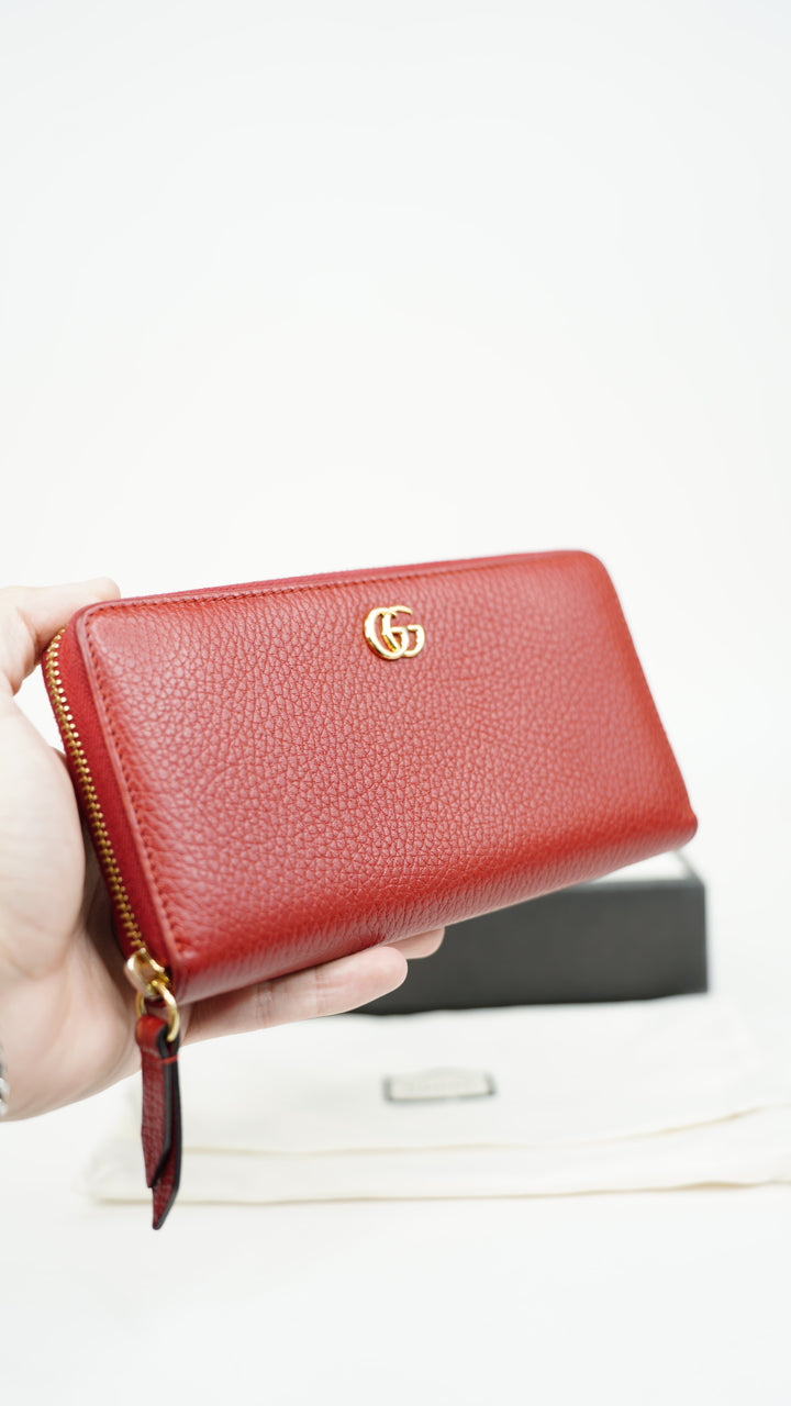 Gucci GG Marmont Leather Long Zippy Wallet Red BM46