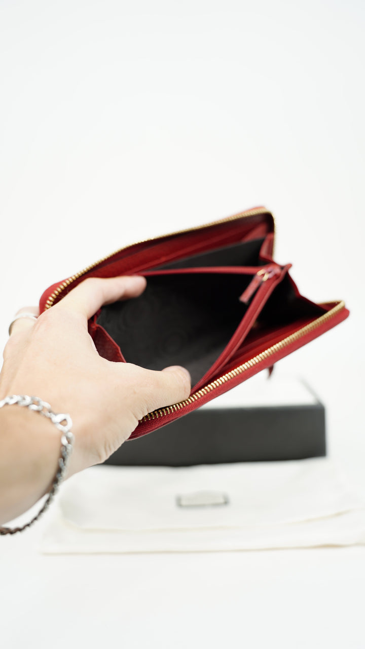 Gucci GG Marmont Leather Long Zippy Wallet Red BM46