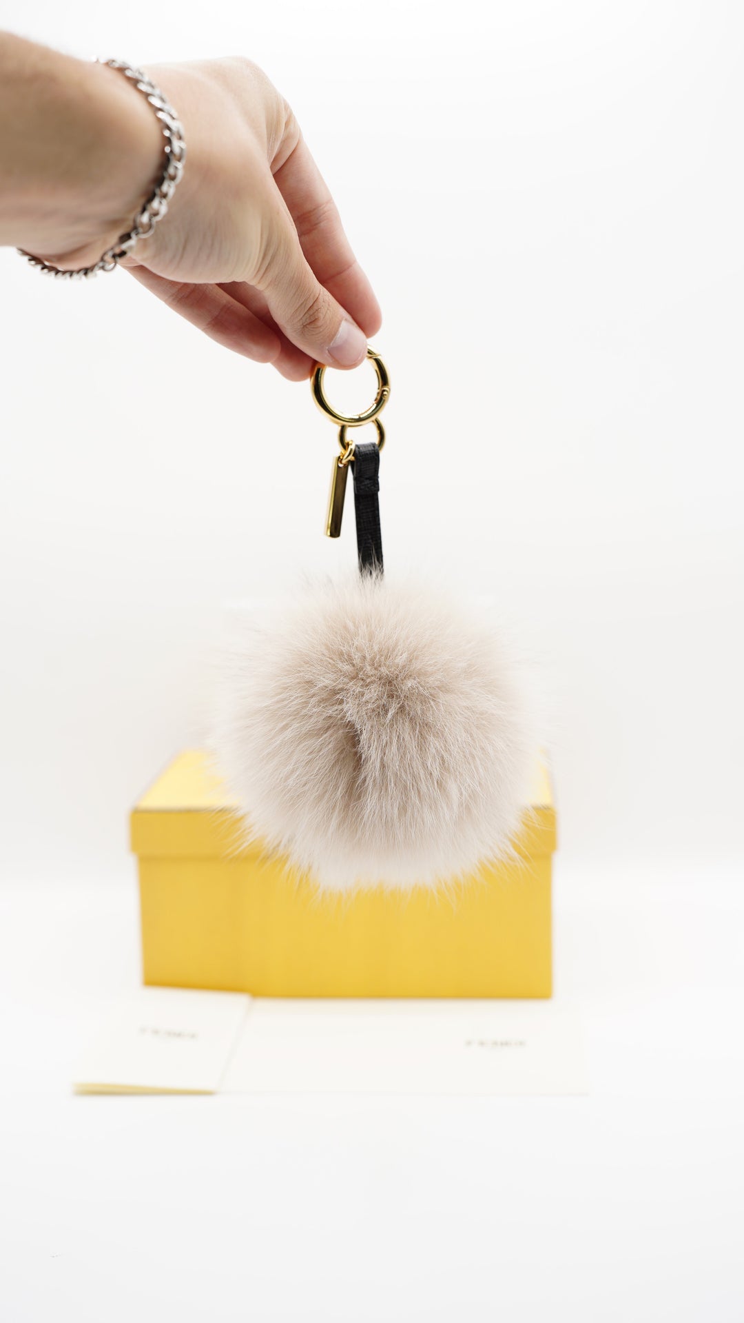 Fendi Fluffy Black x Beige Keychain HI47