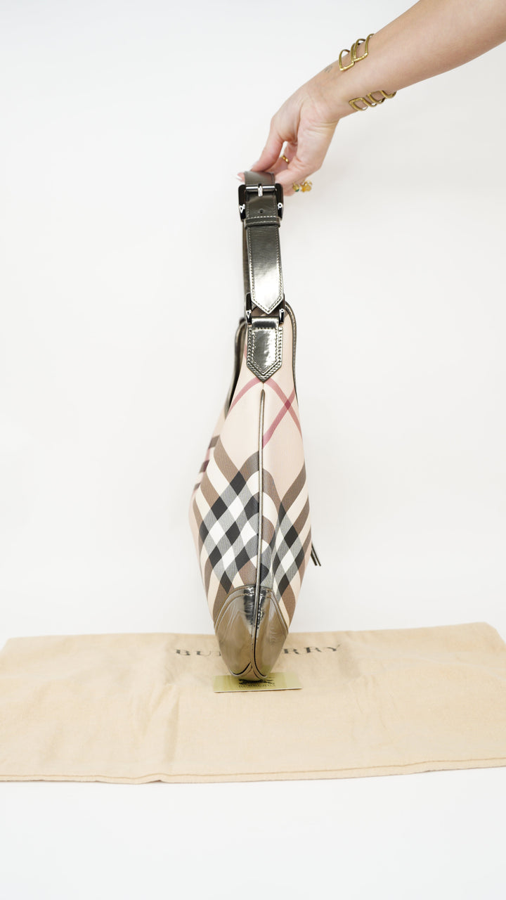 Burberry Nova Check Metallic Silver Shoulder Bag HI61