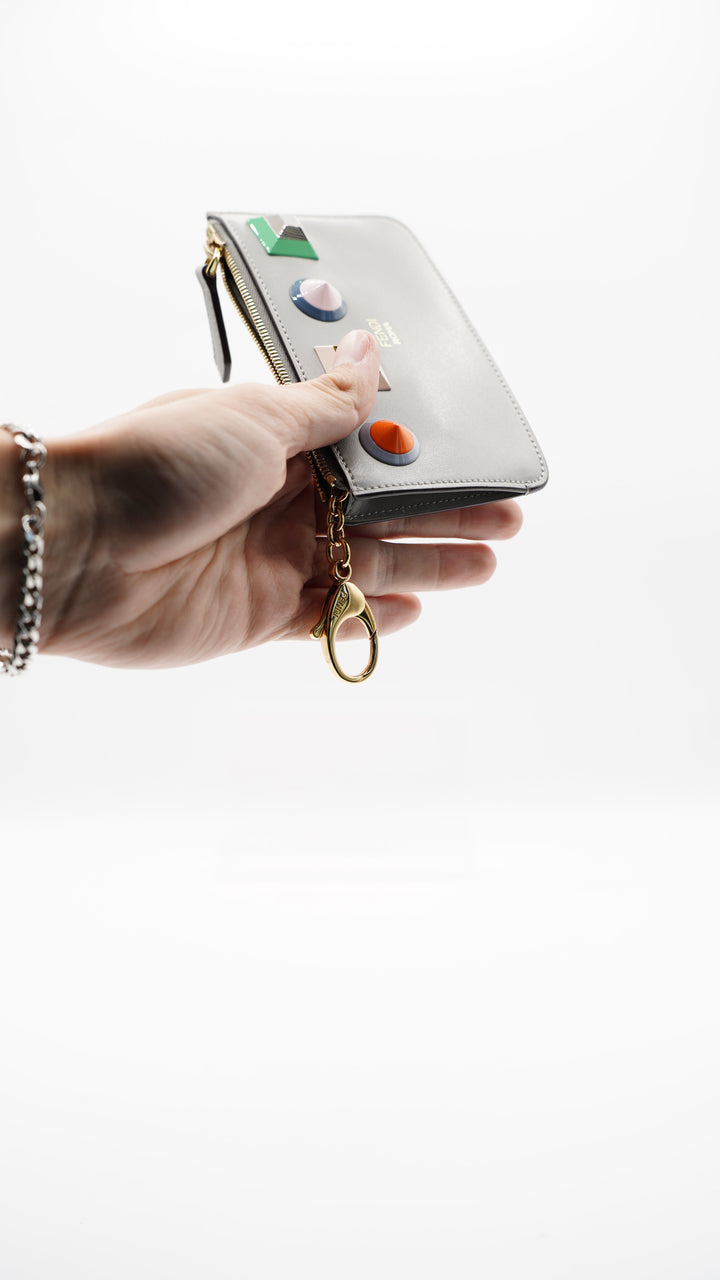Fendi 'SHAPES' Leather Coin Cle Wallet Grey MK24