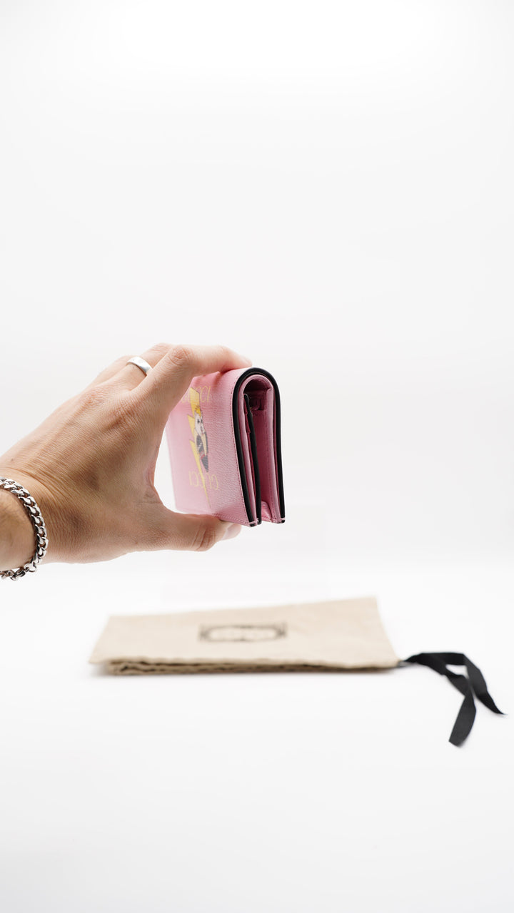 Gucci Leather Compact Single Snap Wallet Pink MK2