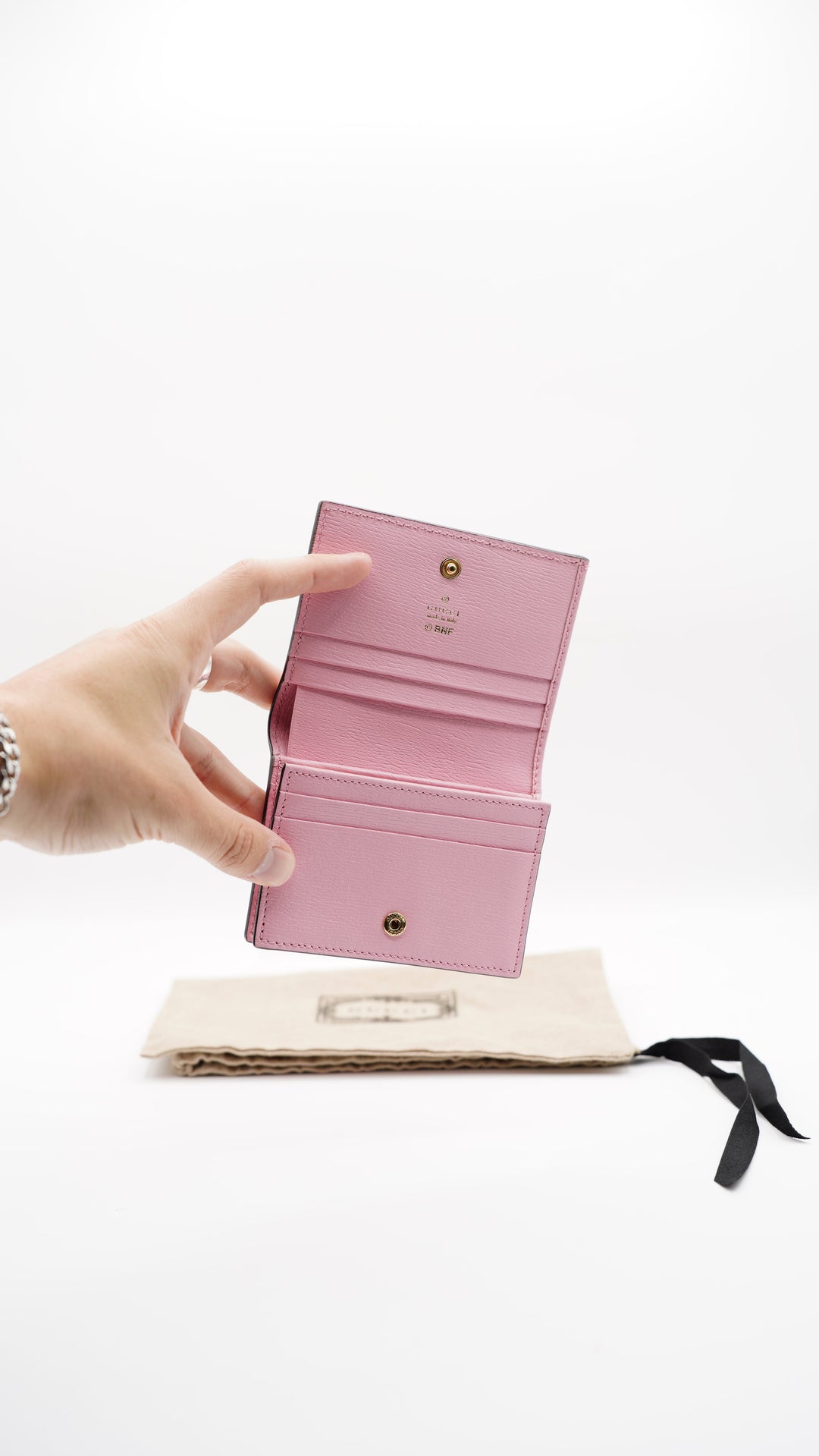 Gucci Leather Compact Single Snap Wallet Pink MK2