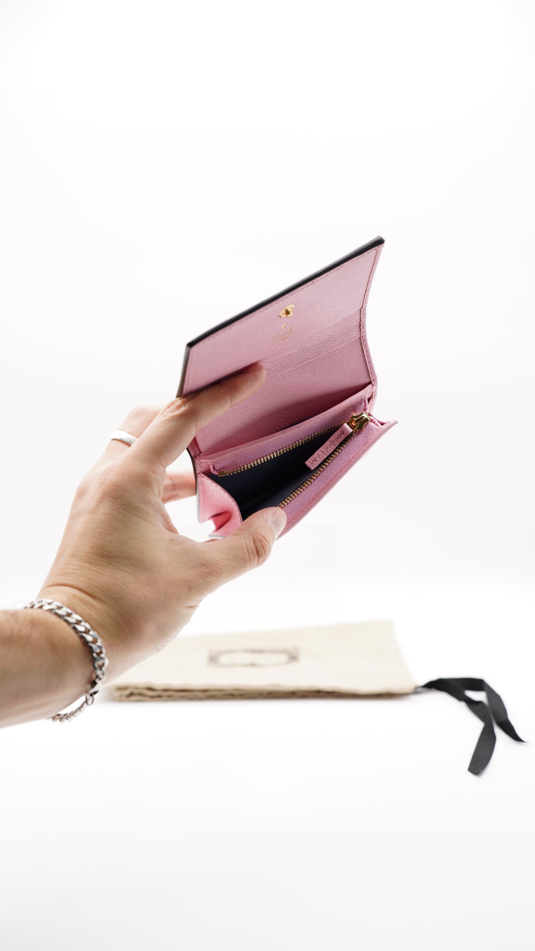 Gucci Leather Compact Single Snap Wallet Pink MK2