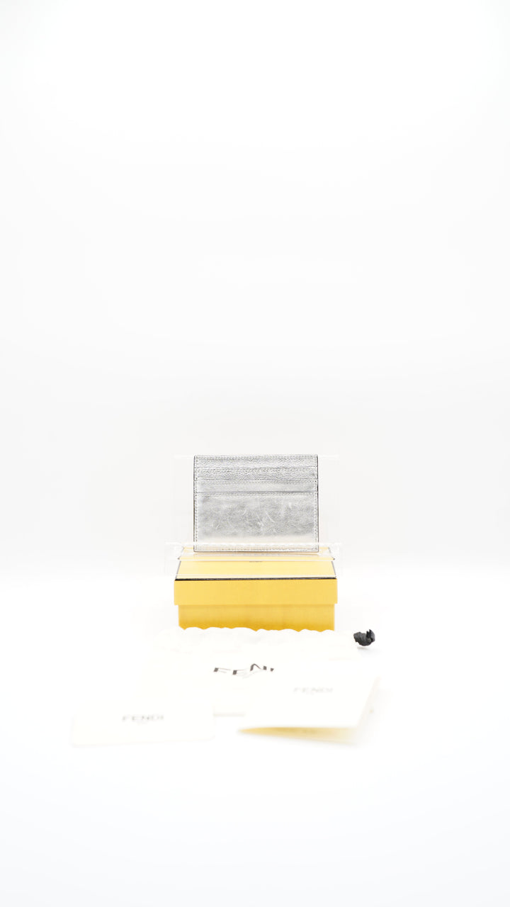 Fendi Silver Leather Logo Card Case SS23