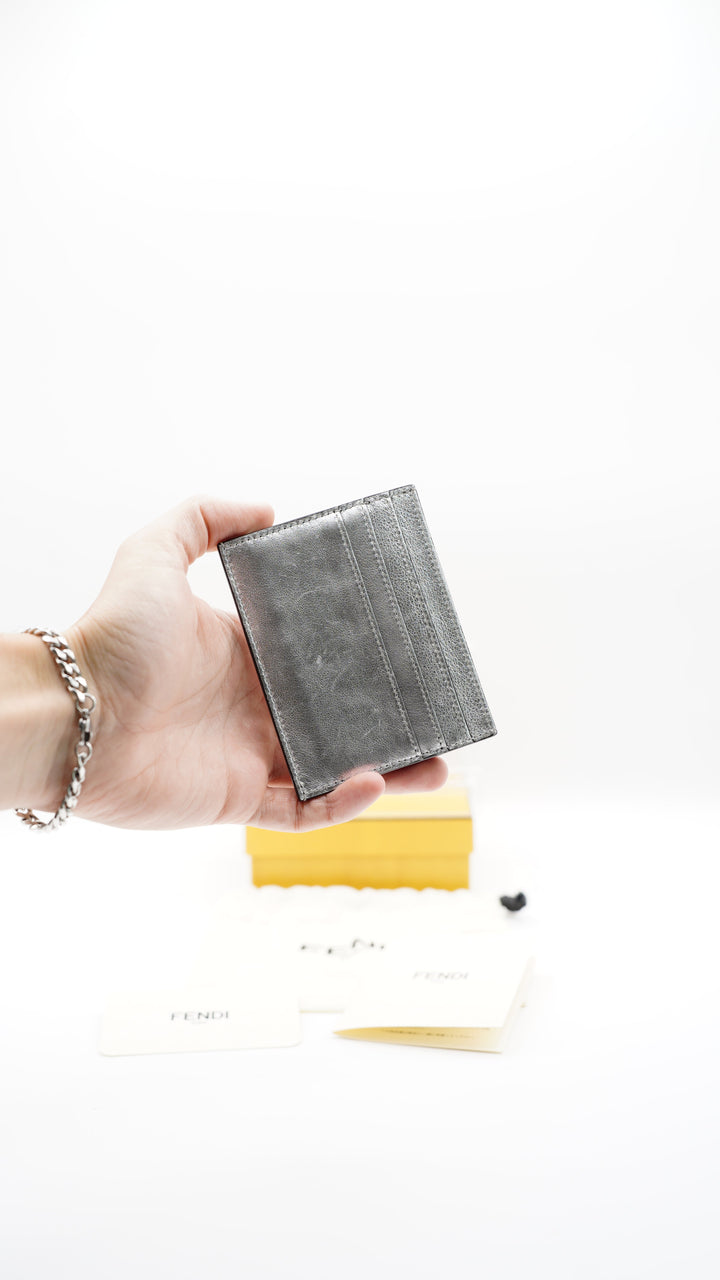 Fendi Silver Leather Logo Card Case SS23