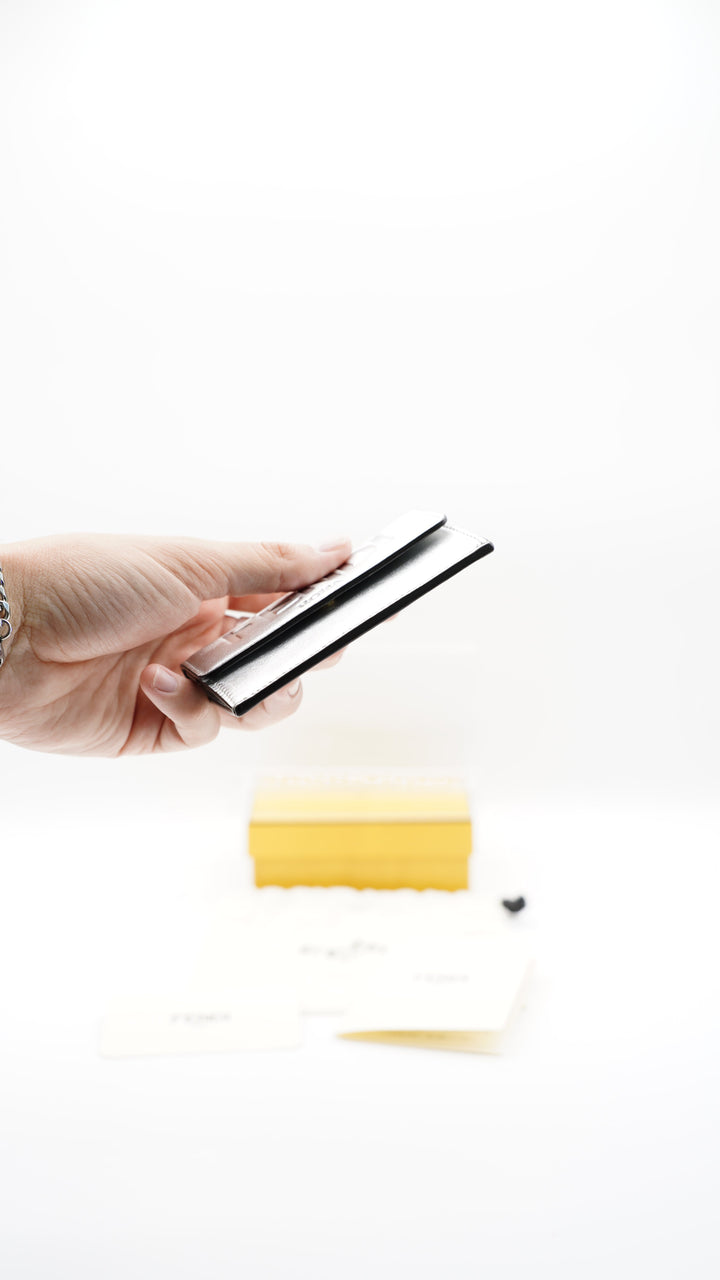 Fendi Silver Leather Logo Card Case SS23