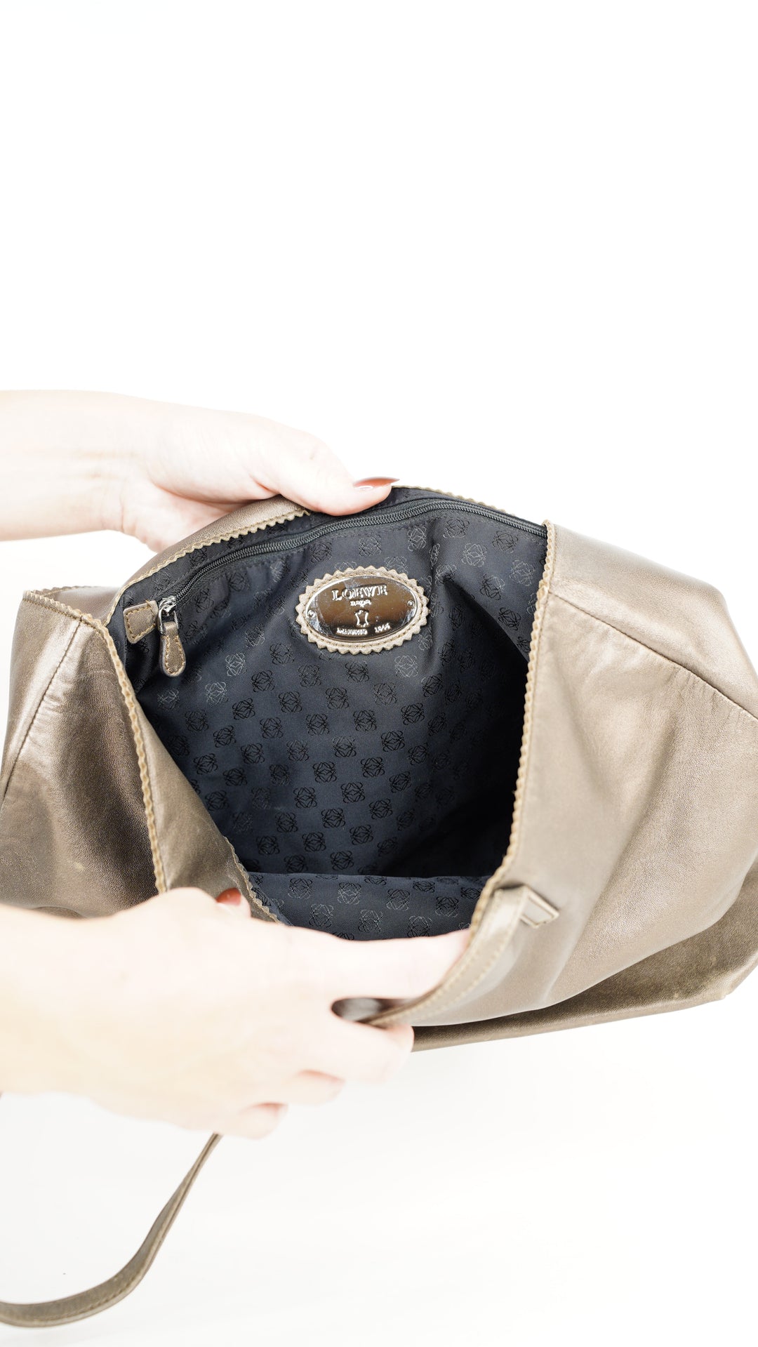 Loewe Leather Anagram Tote Bag Satin Brown #303