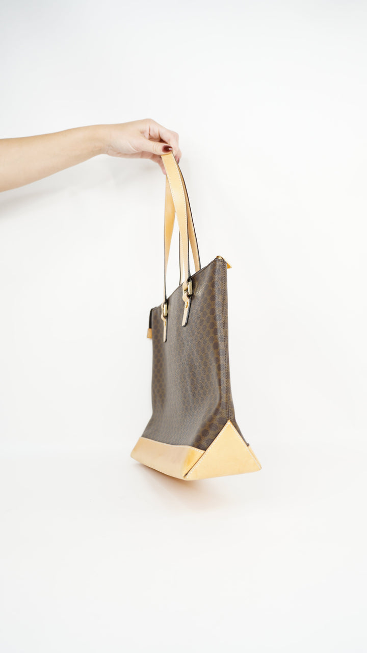 Celine Macadam Leather Shoulder Bag Brown #369