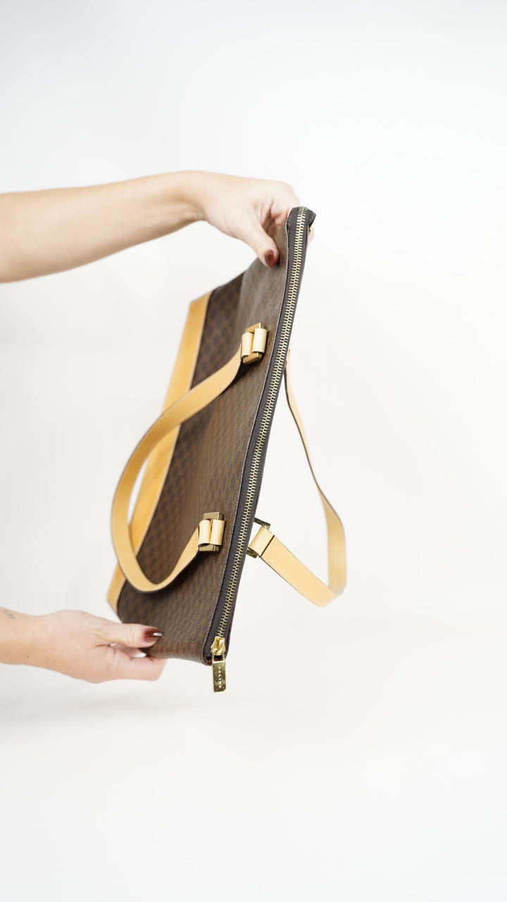 Celine Macadam Leather Shoulder Bag Brown #369