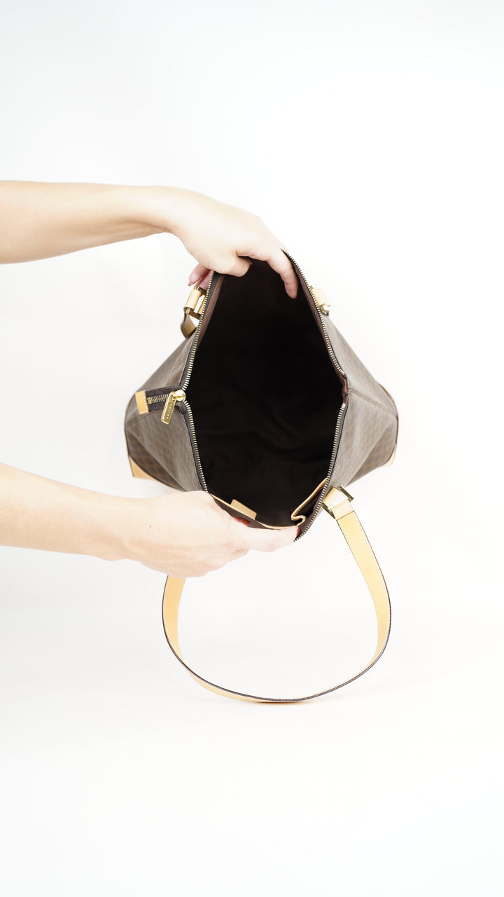 Celine Macadam Leather Shoulder Bag Brown #369