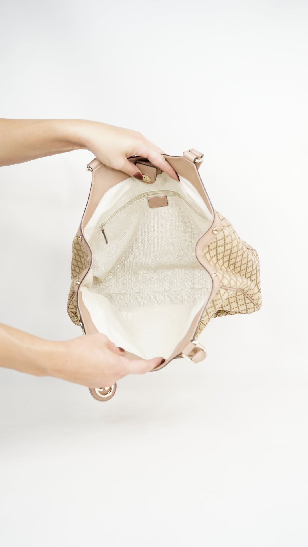 Gucci Diamante Handbag Beige x Pink w/GG Charm #345