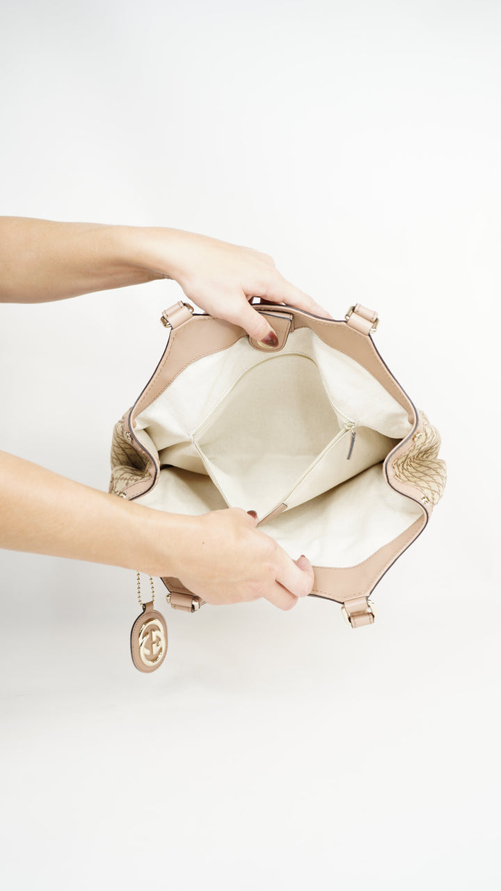 Gucci Diamante Handbag Beige x Pink w/GG Charm #345