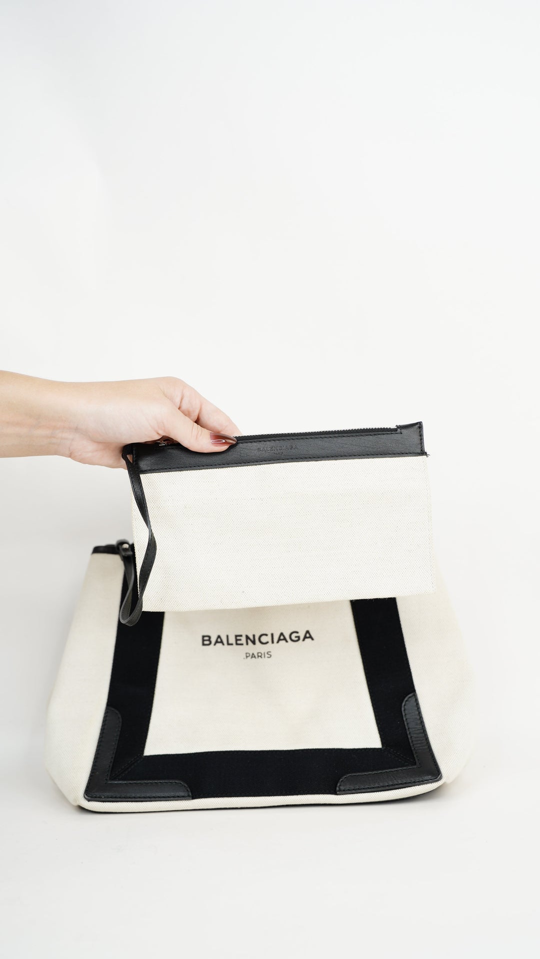 Balenciaga Cabas Tote Bag Ivory x Black #379