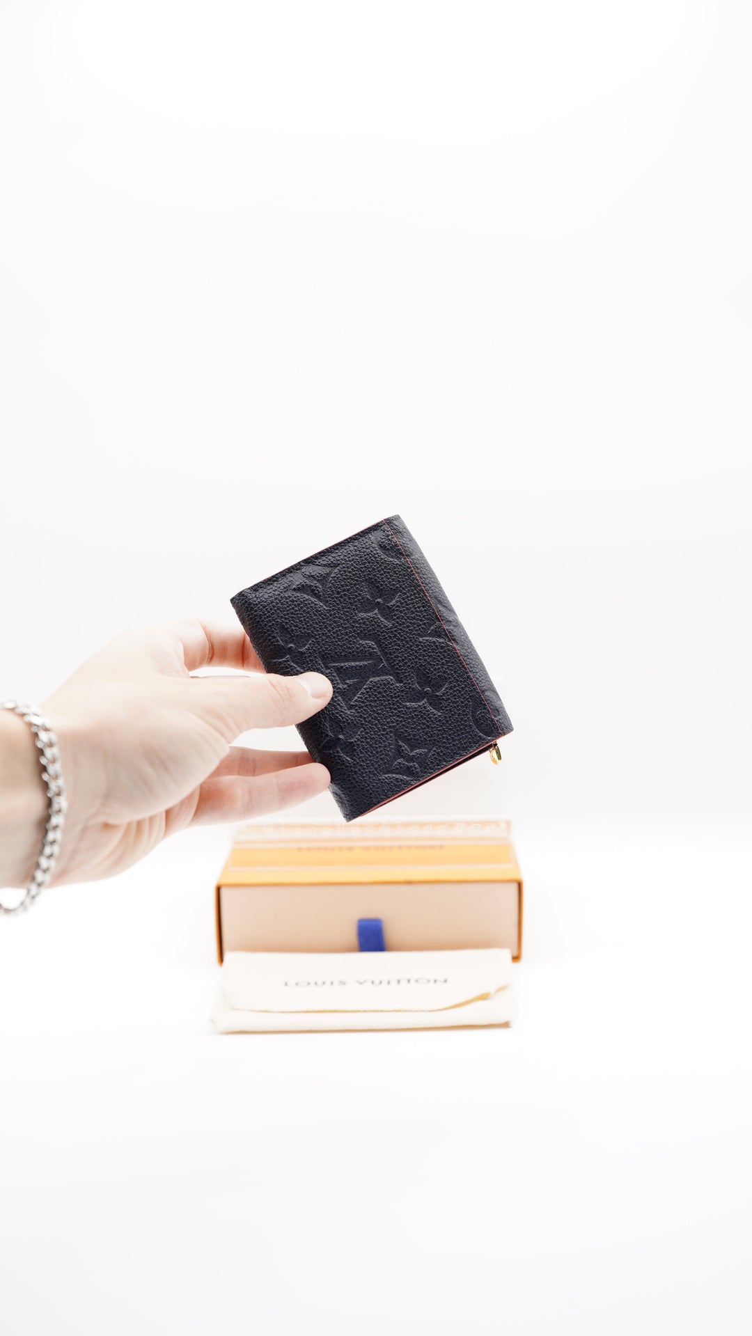 Louis Vuitton Monogram Empreinte Compact Portefeuille Zoé Trifold Wallet Navy Blue x Red #359