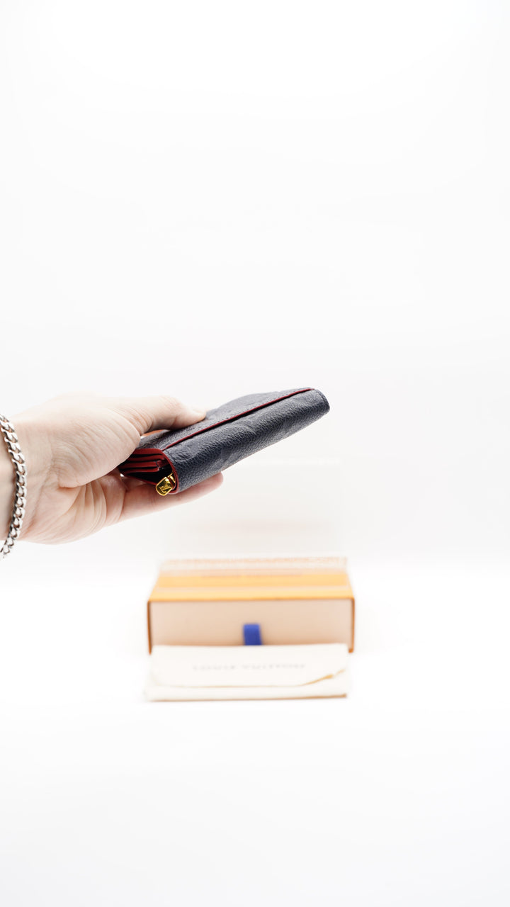 Louis Vuitton Monogram Empreinte Compact Portefeuille Zoé Trifold Wallet Navy Blue x Red #359