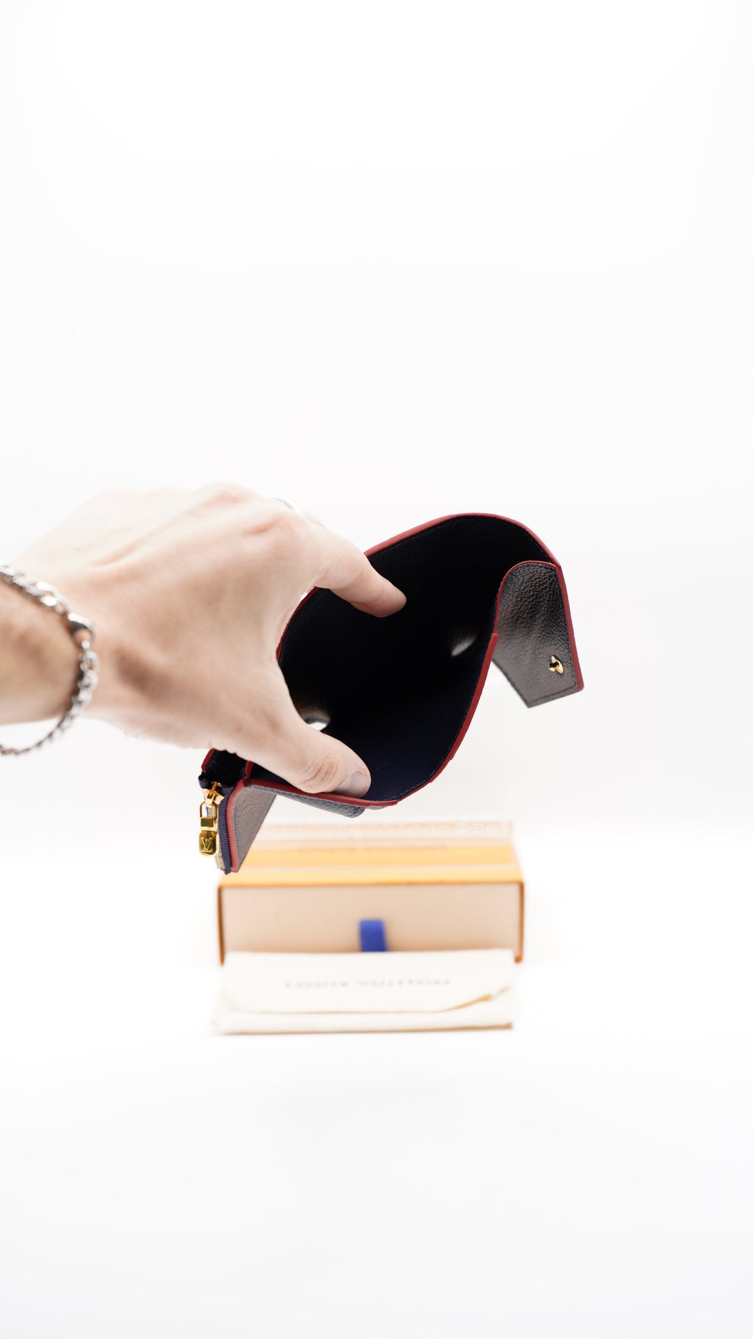 Louis Vuitton Monogram Empreinte Compact Portefeuille Zoé Trifold Wallet Navy Blue x Red #359