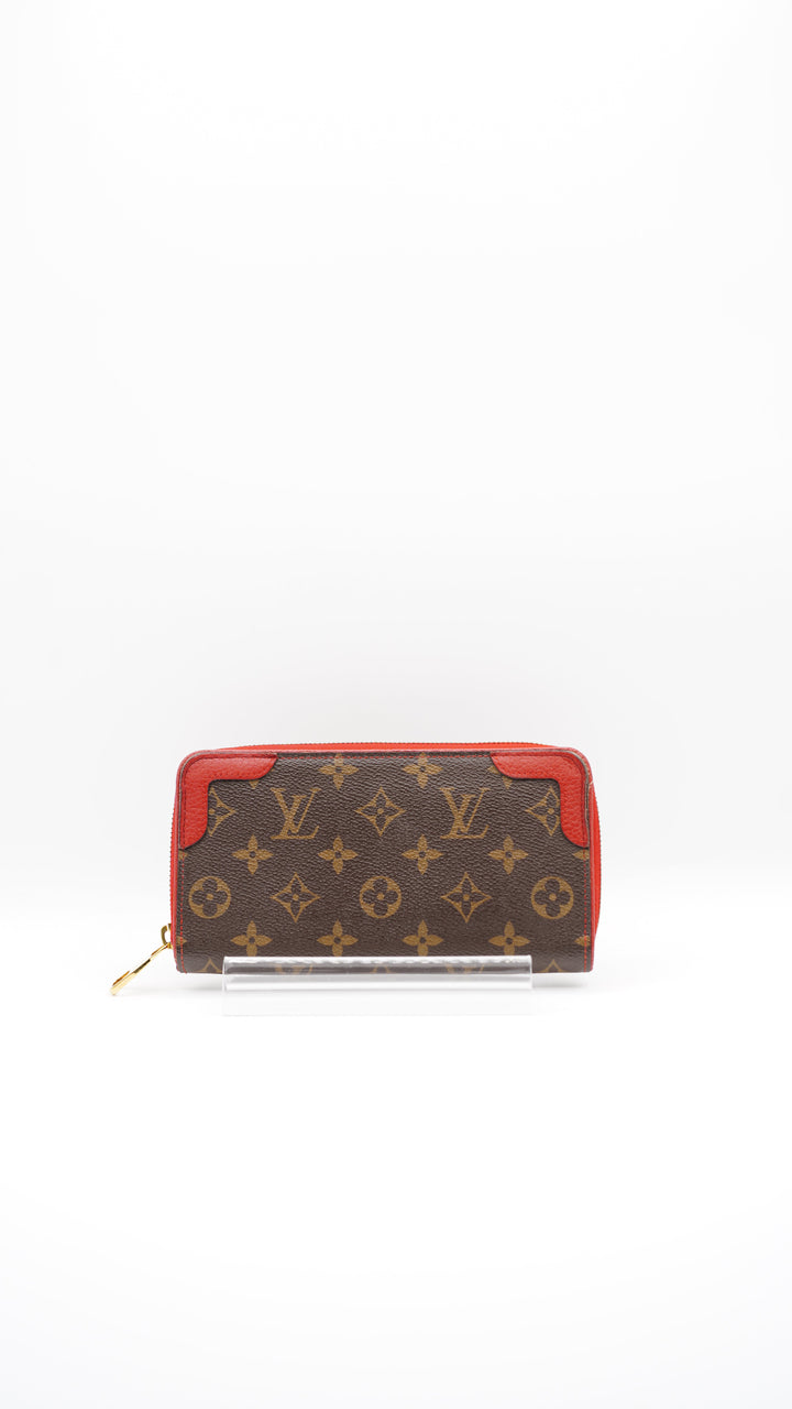 Louis Vuitton Monogram Retiro Long Zippy Wallet Brown x Red #251
