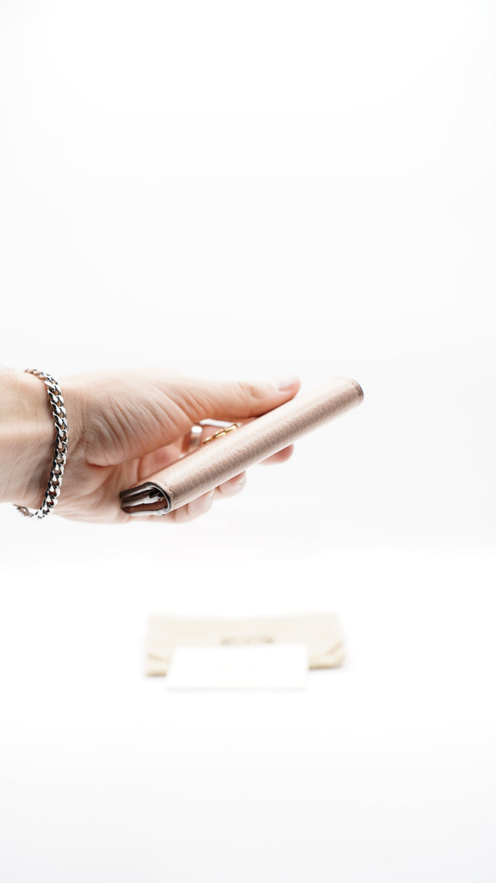 Gucci GG Marmont Single Snap Card Case Wallet Beige x Pink #237