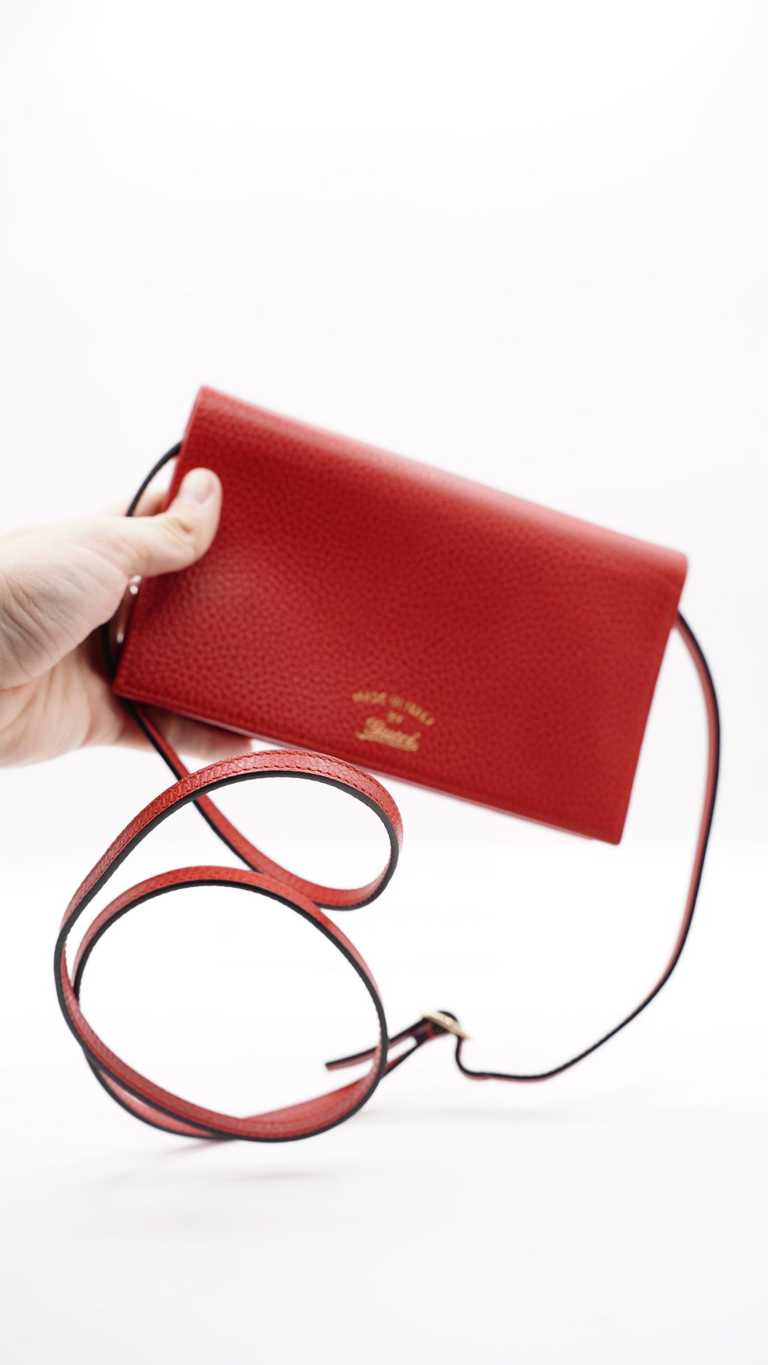 Gucci Leather Swing Shoulder Wallet on Strap Red #381