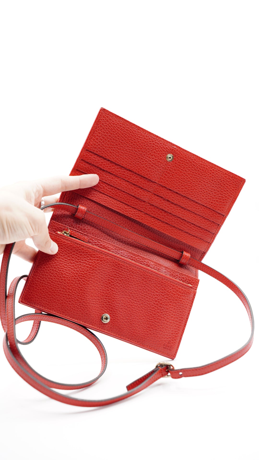 Gucci Leather Swing Shoulder Wallet on Strap Red #381