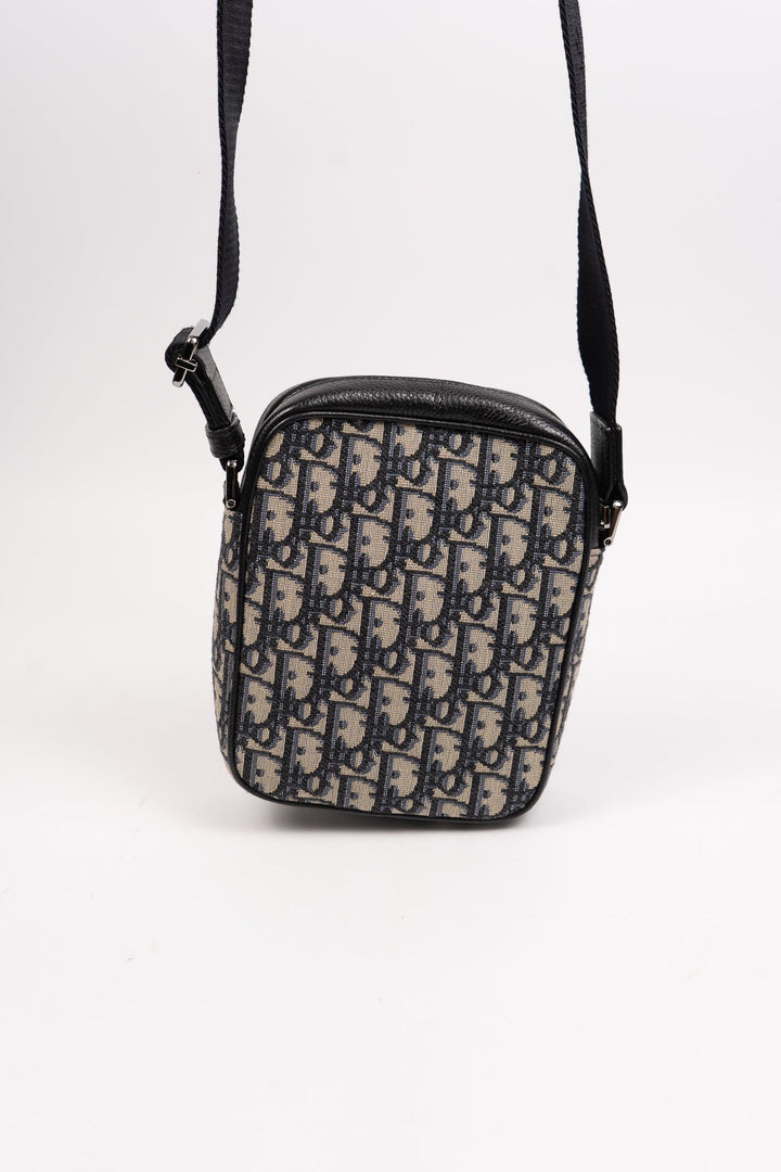 Dior Oblique Canvas x Leather Crossbody Bag Bag Navy x Black EX8