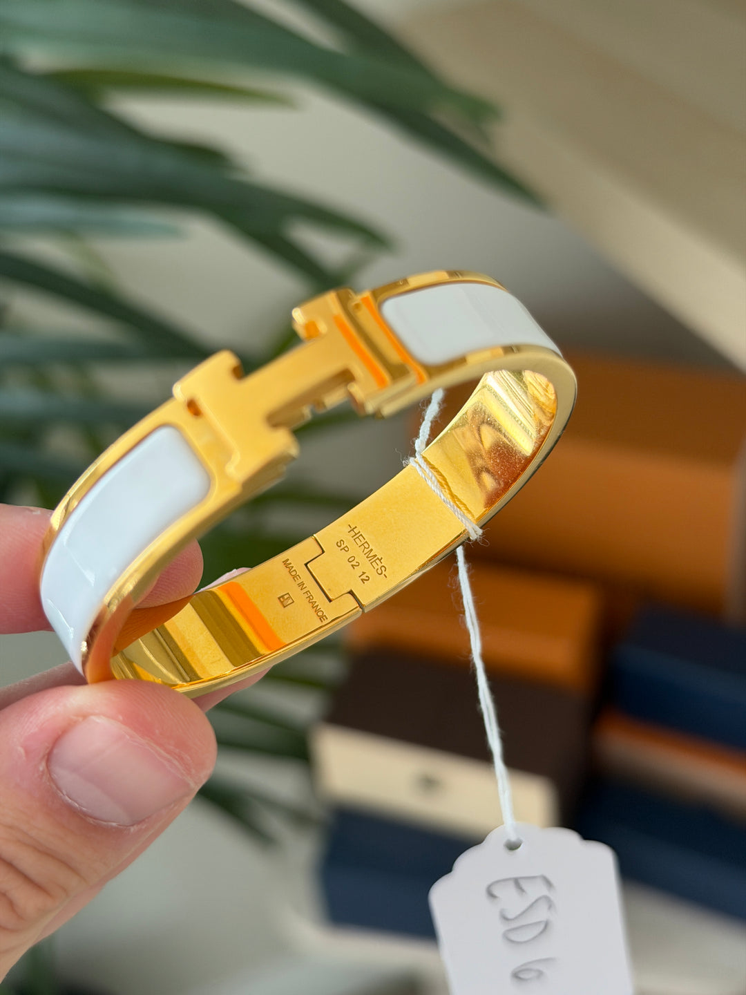 Hermes Clic Clac H Bangle PM Gold x White ESD6