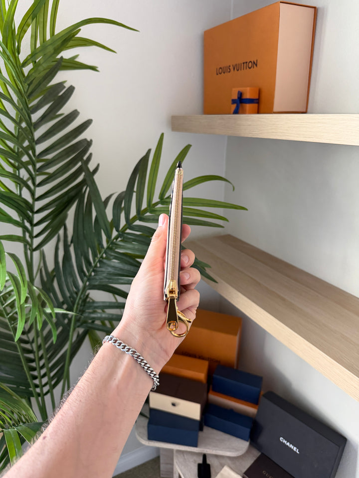 Fendi Zucca Leather Pochette Cles Coin Wallet Brown x Pink w/Full Inclusion VTR8