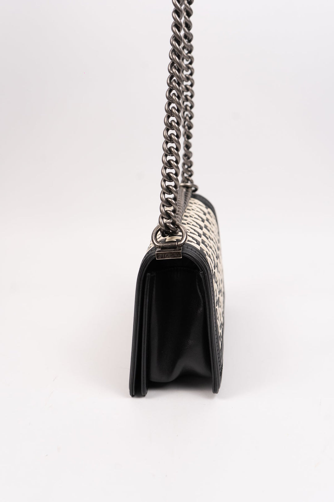 Chanel Boy Chanel 25 Lambskin Chain Shoulder Bag Black x White EX14