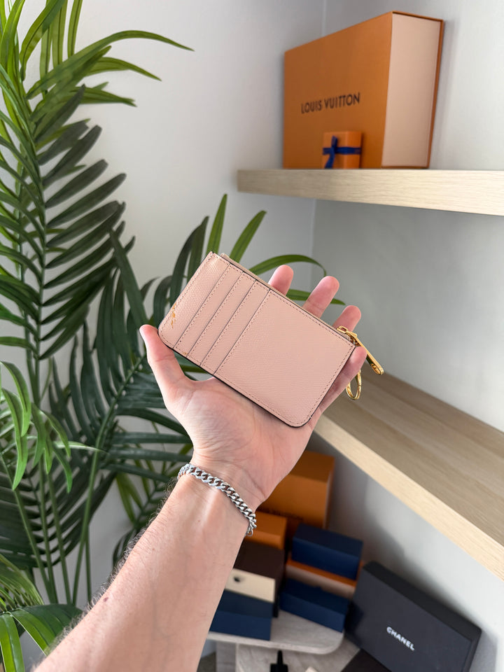 Fendi Zucca Leather Pochette Cles Coin Wallet Brown x Pink w/Full Inclusion VTR8