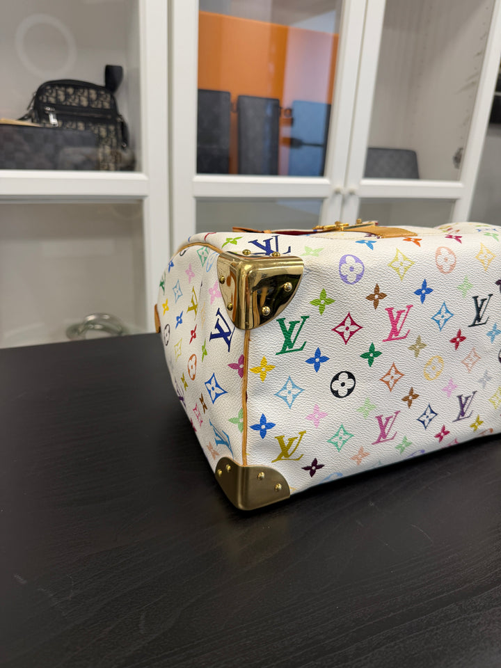 Louis Vuitton Monogram Murakami Multicolor Speedy 30 Handbag White w/Dust Bag GH10
