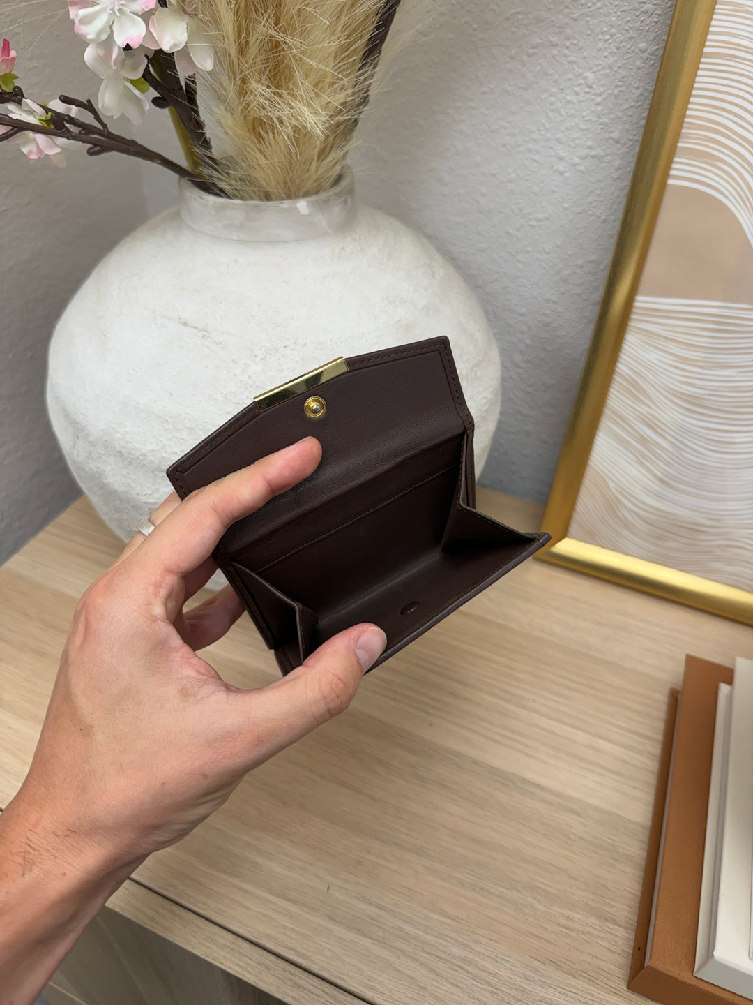 Loewe Suede Double Snap Wallet Brown x Red SL56