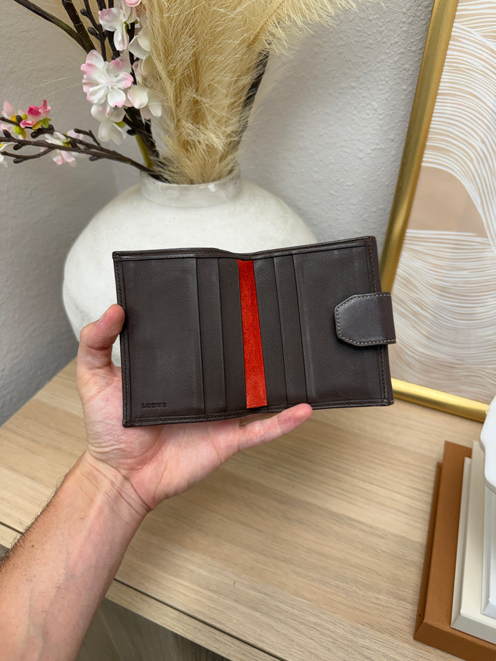 Loewe Suede Double Snap Wallet Brown x Red SL56