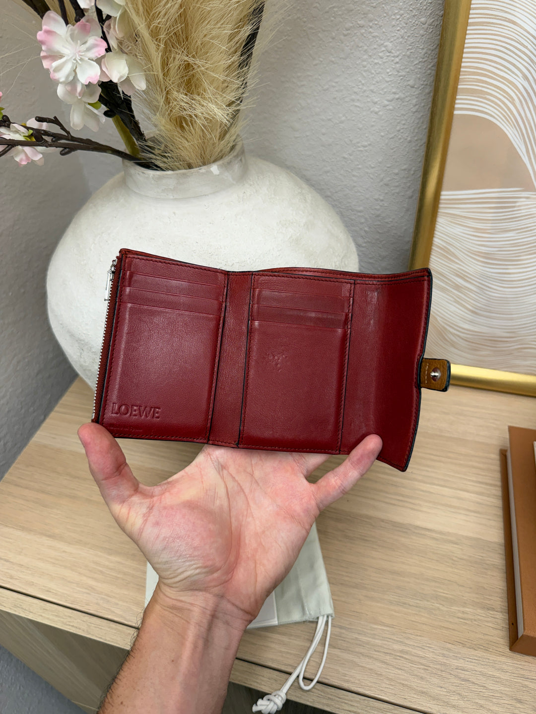 Loewe Anagram Leather Trifold Wallet Brown w/Dust Bag SL54
