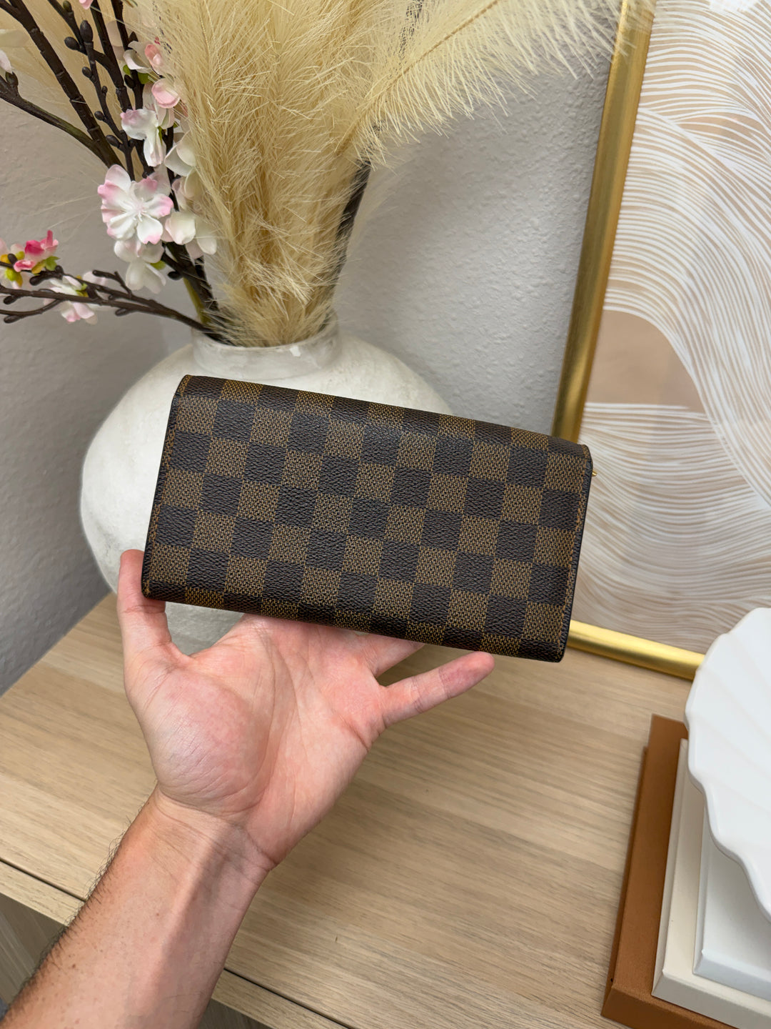 Louis Vuitton Damier Ebene Sarah Wallet Brown SL28