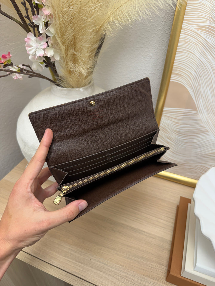 Louis Vuitton Damier Ebene Sarah Wallet Brown SL28