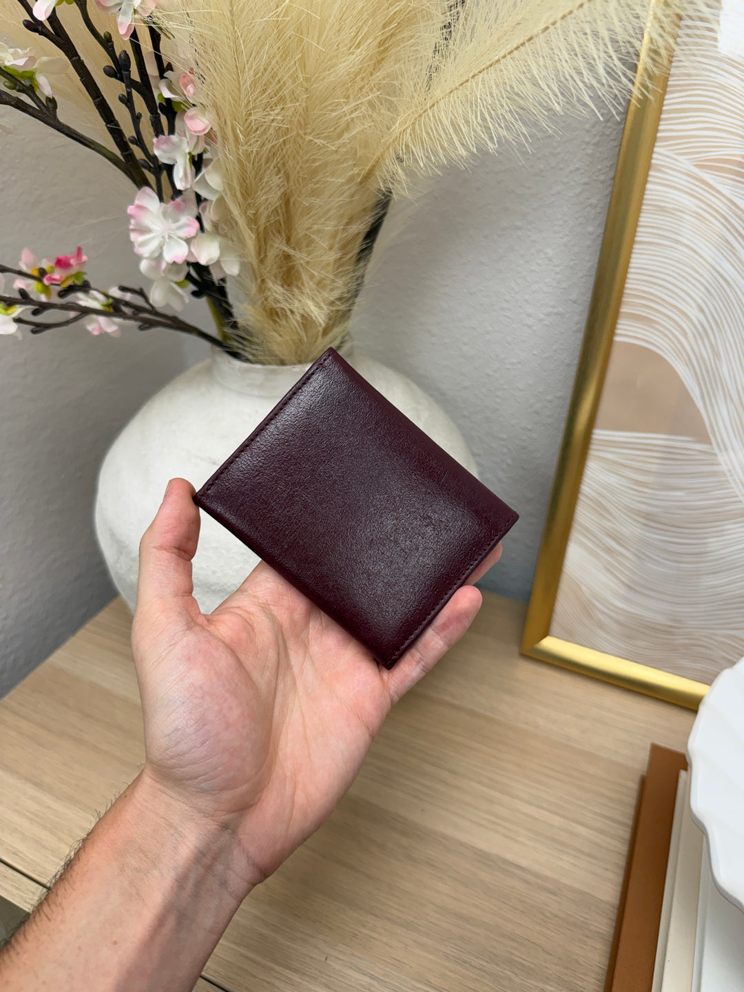 Balenciaga Leather Card Case Burgundy SL44