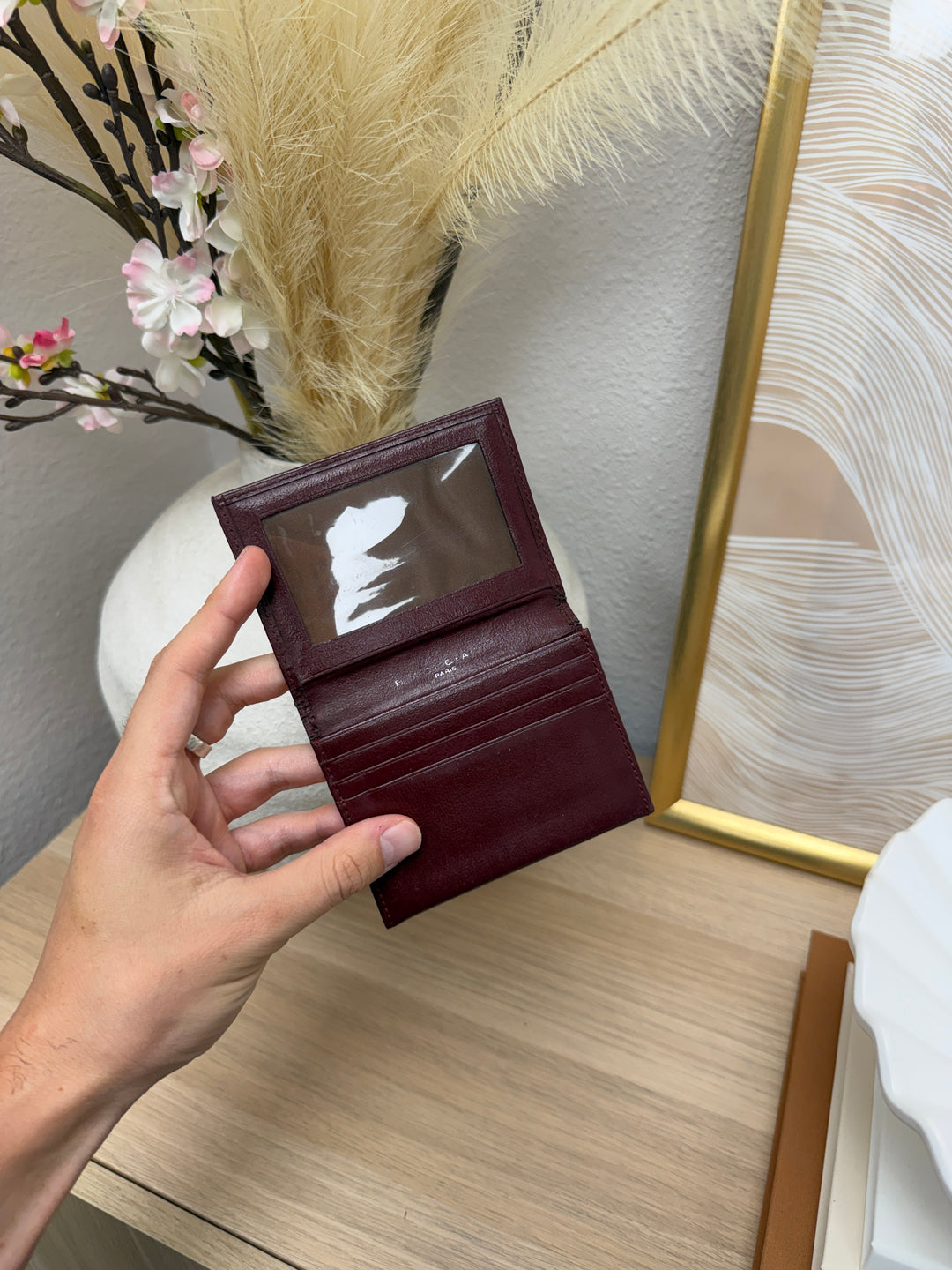 Balenciaga Leather Card Case Burgundy SL44